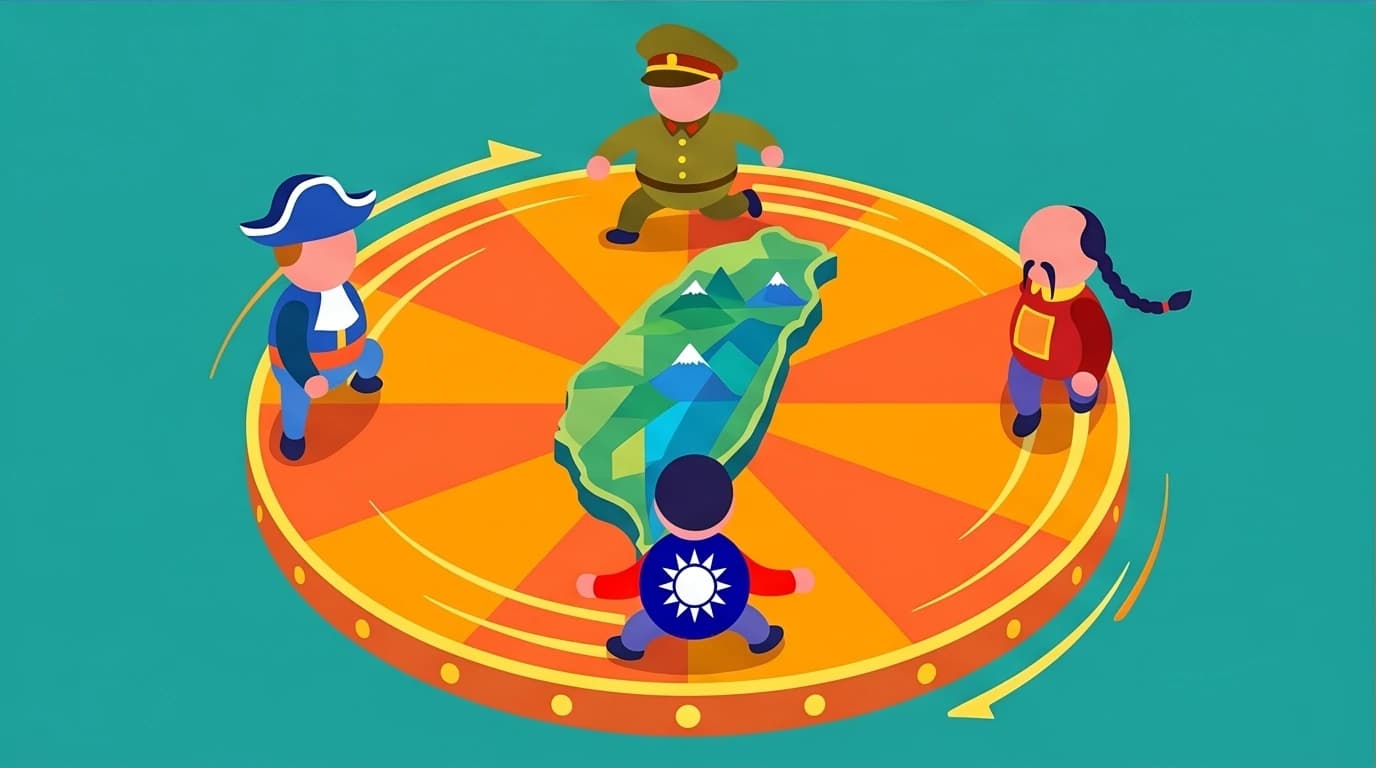 An artwork depicting the cycle of colonial powers in Taiwan's 400-year history, a central theme in historian Su Beng's work.