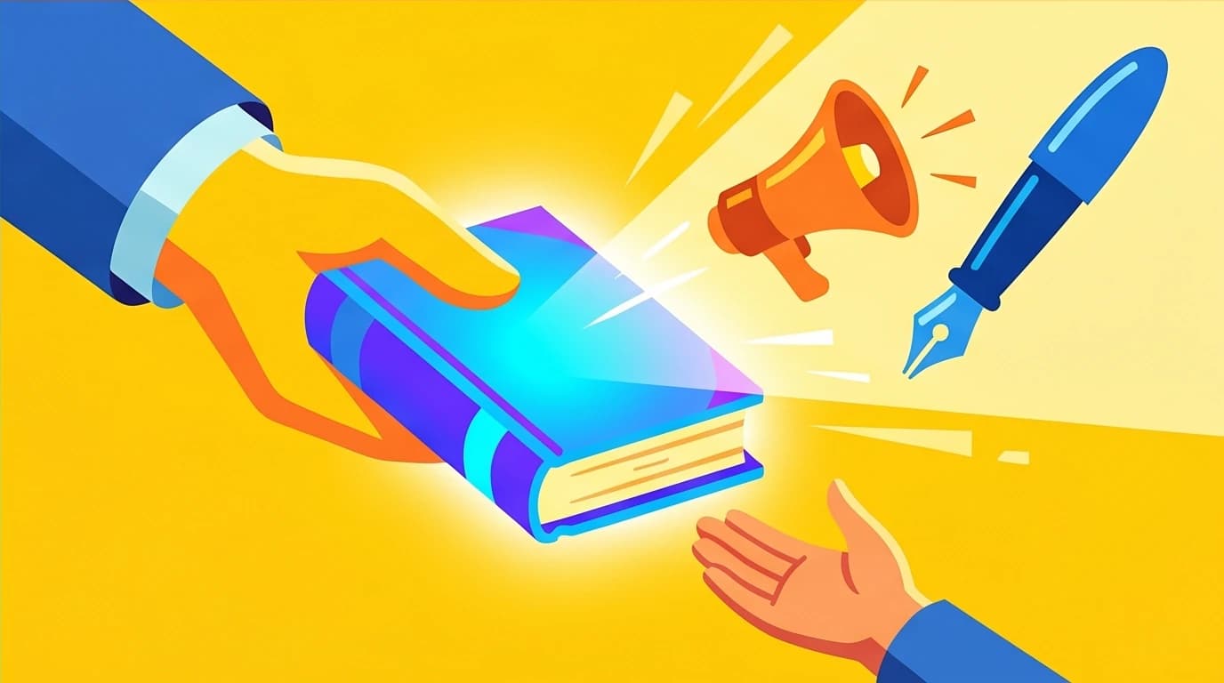 A glowing book being passed between hands, representing 'A Four-Hundred-Year History of the Taiwanese' empowering the democracy movement.
