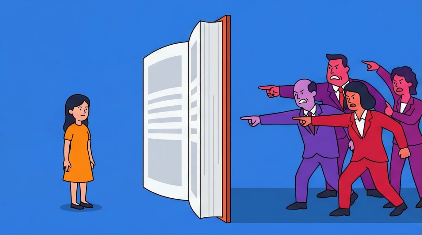 Illustration depicting the Tara Westover family response, where her book 'Educated' creates a stark division between her and her family.