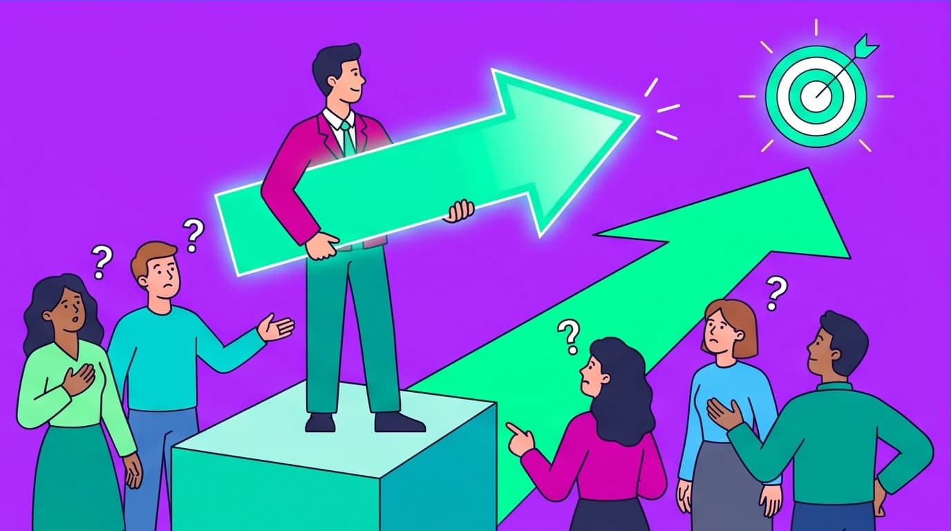 Illustration of goal alignment, a crucial team management skill where a leader provides a clear direction for a high-performance team.