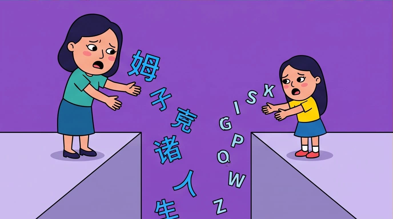 A visual metaphor for the cultural and language gap between immigrant mothers and their daughters, a major theme in Amy Tan books like 'The Joy Luck Club.'