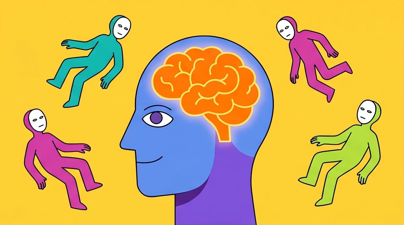 Illustration of a mind analyzing human behavior, inspired by The Laws of Human Nature quotes from Robert Greene for self-mastery.