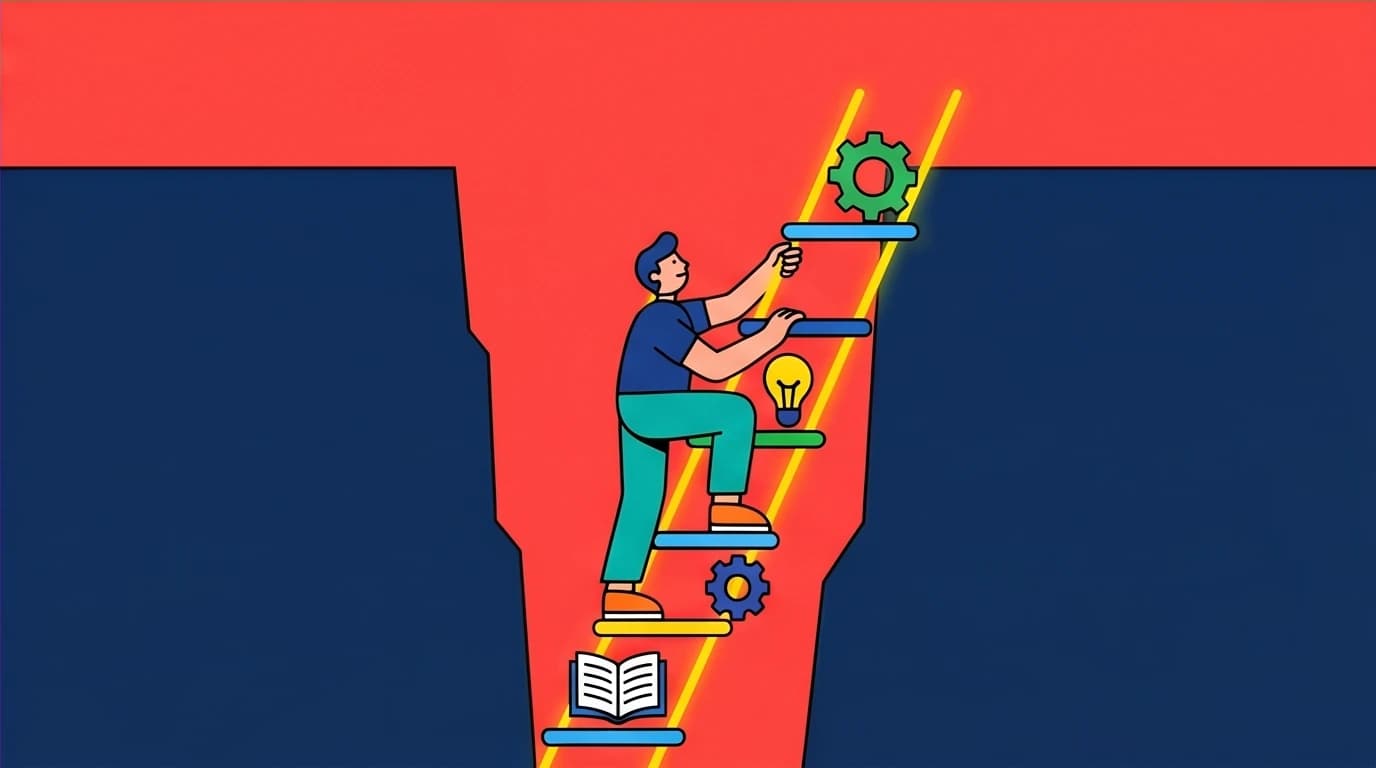 An empowered character building their own ladder out of a pit, illustrating a quote on radical responsibility and how you must save yourself.