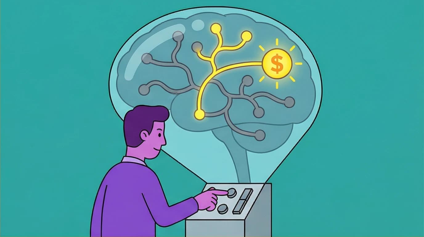 A conceptual drawing of the brain's selective attention being programmed for financial goals, a key mindset from Think and Grow Rich.