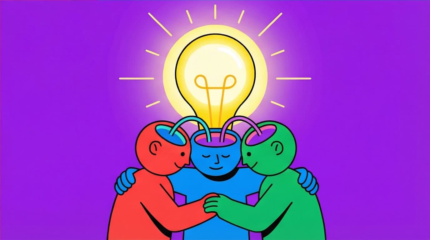 Illustration of the Master Mind principle, where collaboration between individuals creates a powerful synergistic idea for business success.