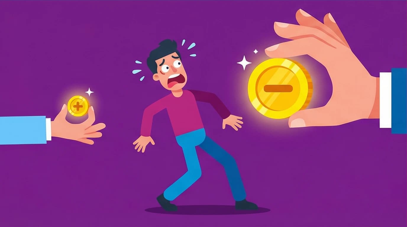 An artwork showing the concept of loss aversion in behavioral economics, where the pain of losing is greater than the pleasure of gaining.
