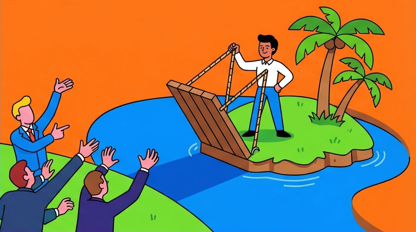 A visual metaphor of setting boundaries, showing a person on an island pulling up a drawbridge, a key concept from the Untamed book review.