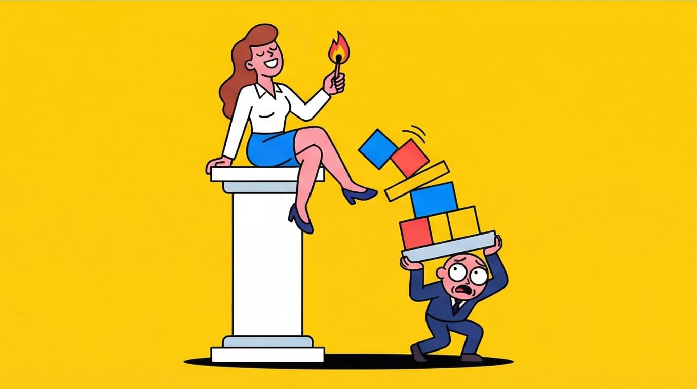 Illustration highlighting Untamed criticism, showing a privileged person ignoring the negative consequences of their choices, representing toxic positivity.