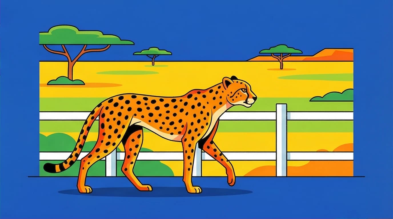A stylized cheetah in a cage looks out at a wild savanna, illustrating the central cheetah story metaphor from Glennon Doyle's book Untamed about societal conditioning.