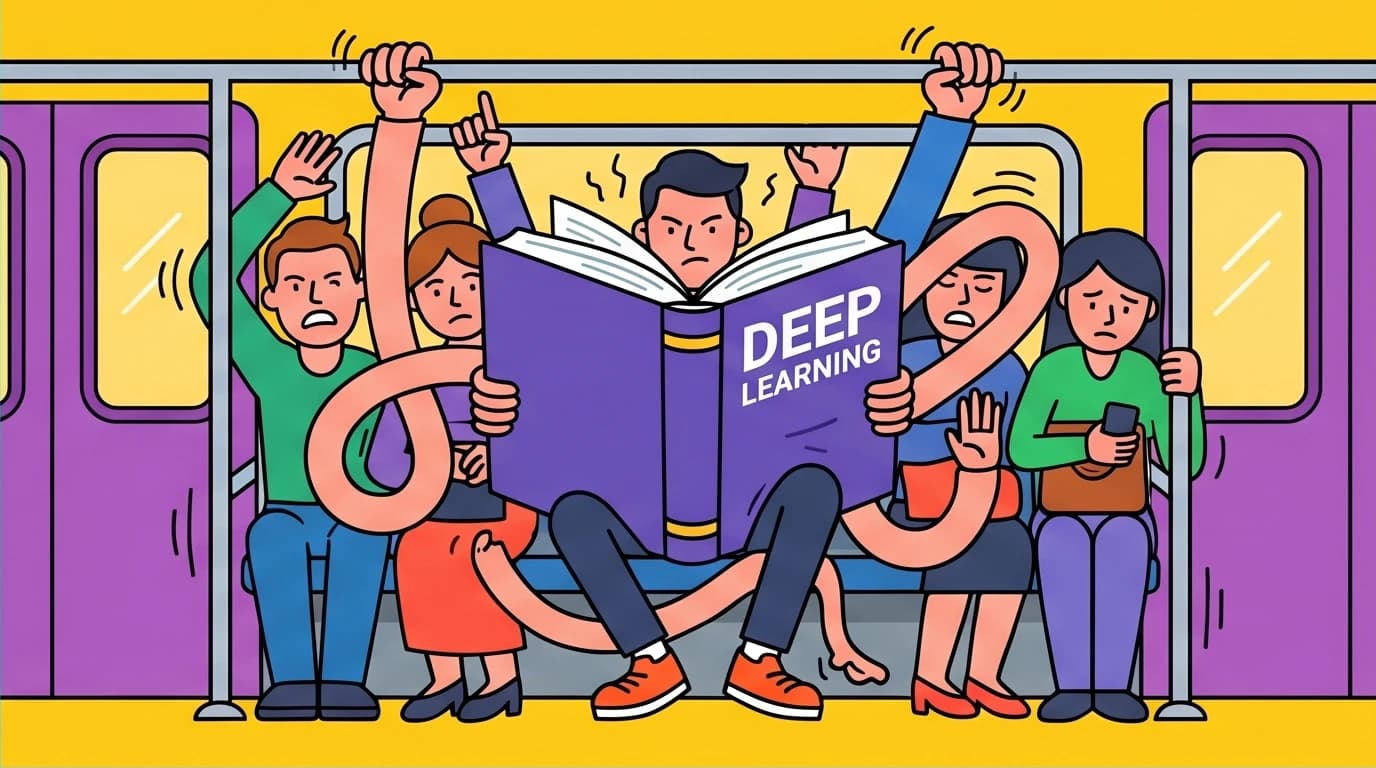 An illustration showing the failure of using traditional study methods during a commute, a common mistake in fragmented time learning.