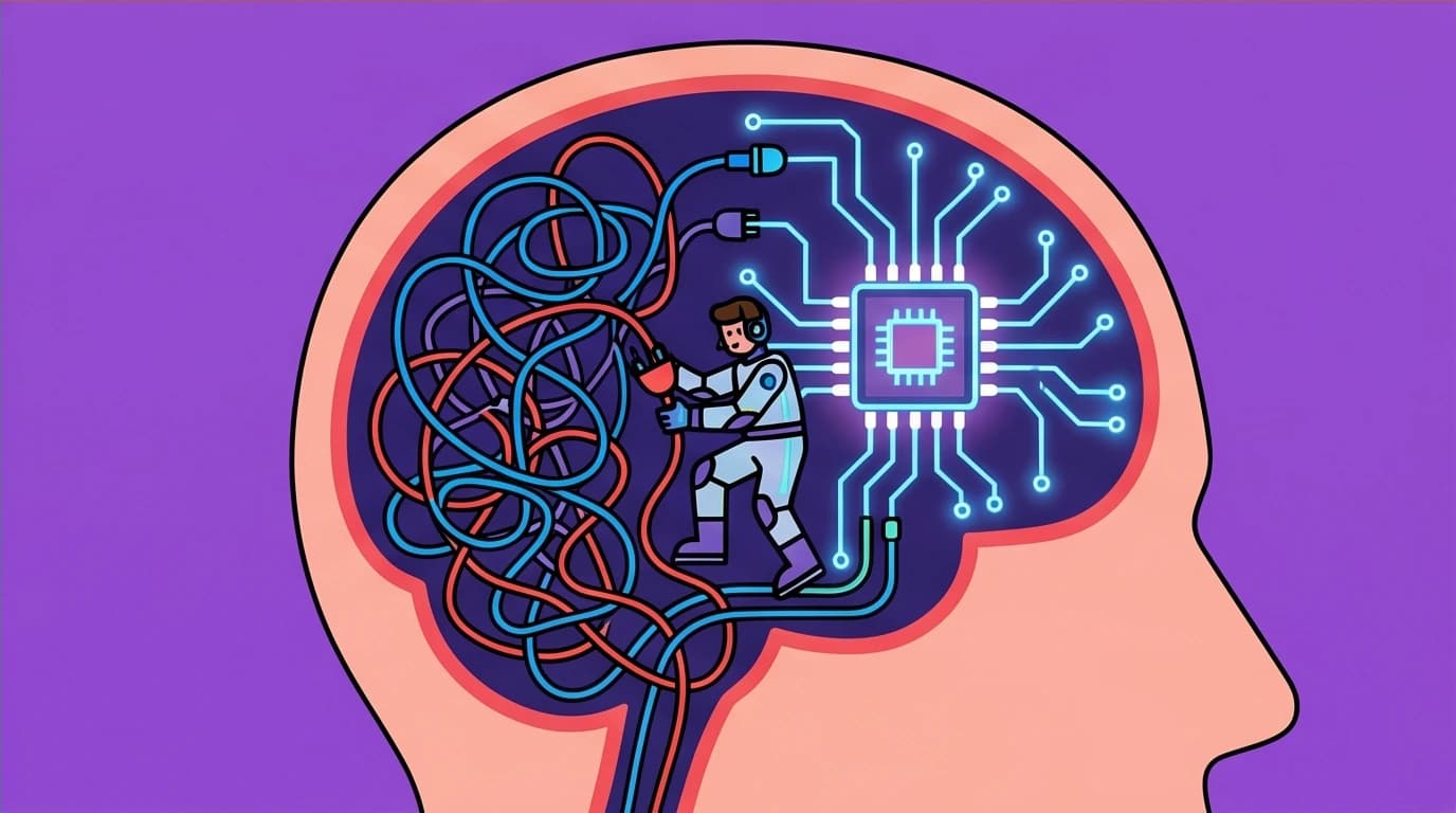 A conceptual image of a brain being rewired, symbolizing the long-term effectiveness of CBT for anxiety on changing neural pathways for mental health.