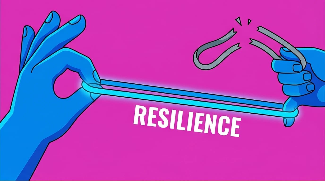 A strong, resilient rubber band being stretched versus a broken one, illustrating the psychological definition of emotional resilience.