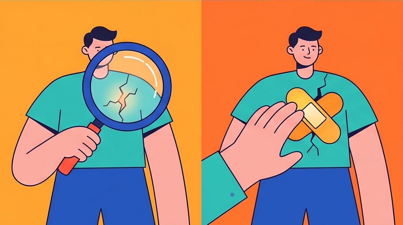 An illustration explaining the difference between mindfulness vs self-compassion, with one concept identifying pain and the other offering comfort.