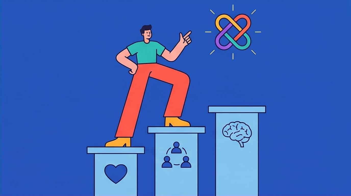 A visual representation of the three pillars of mindful self-compassion: self-kindness, common humanity, and mindfulness, supporting a person.
