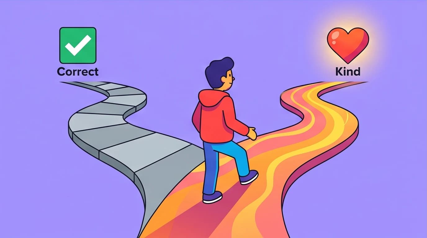 A character choosing the path of 'Kind' over 'Right,' a core message from the 'Wonder' book review about empathy and making brave choices.