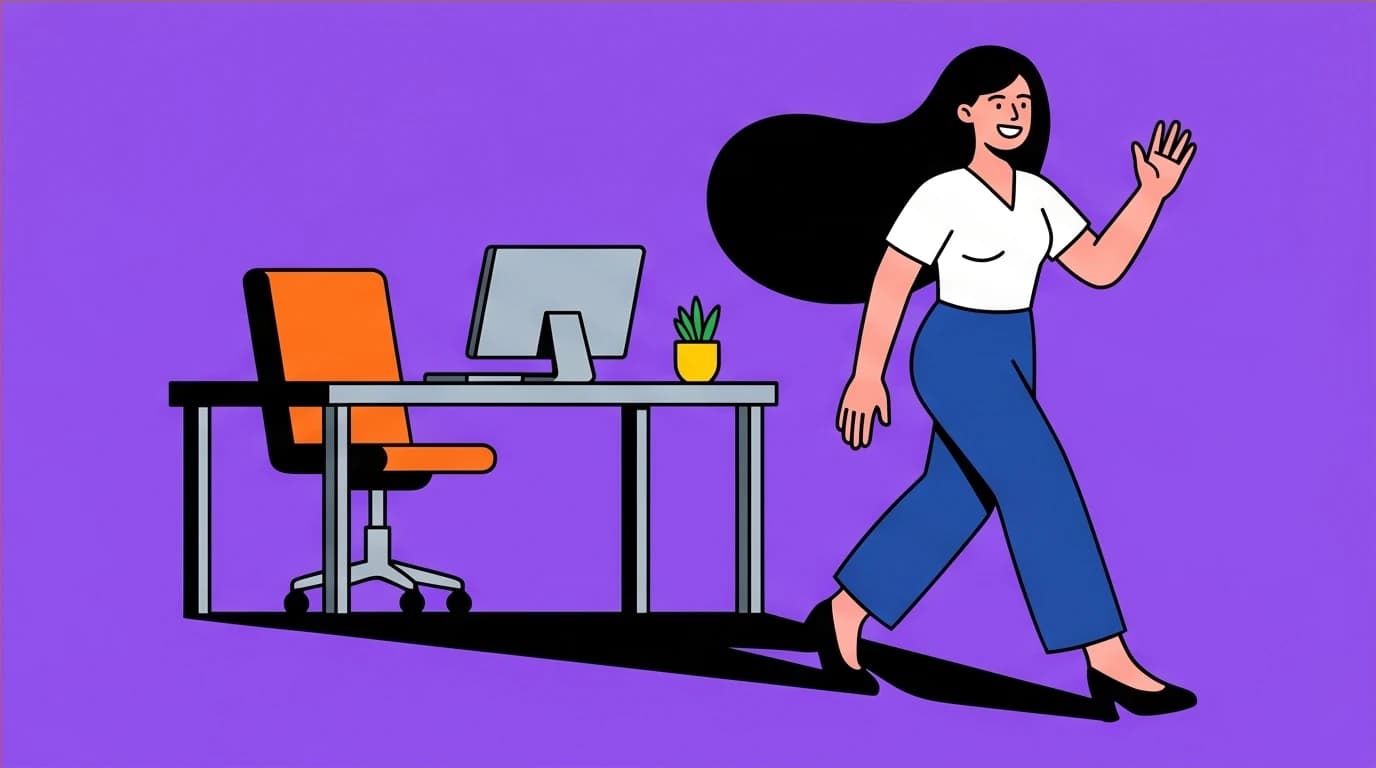 A confident woman 'leaving loud' from work, a strategy for setting hard boundaries and normalizing caregiving to reduce working mom guilt.