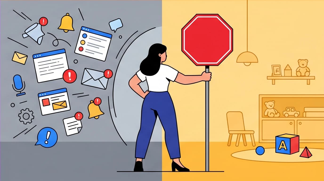 A professional woman uses non-negotiable boundaries as a leadership skill, creating a hard stop between work demands and family time.