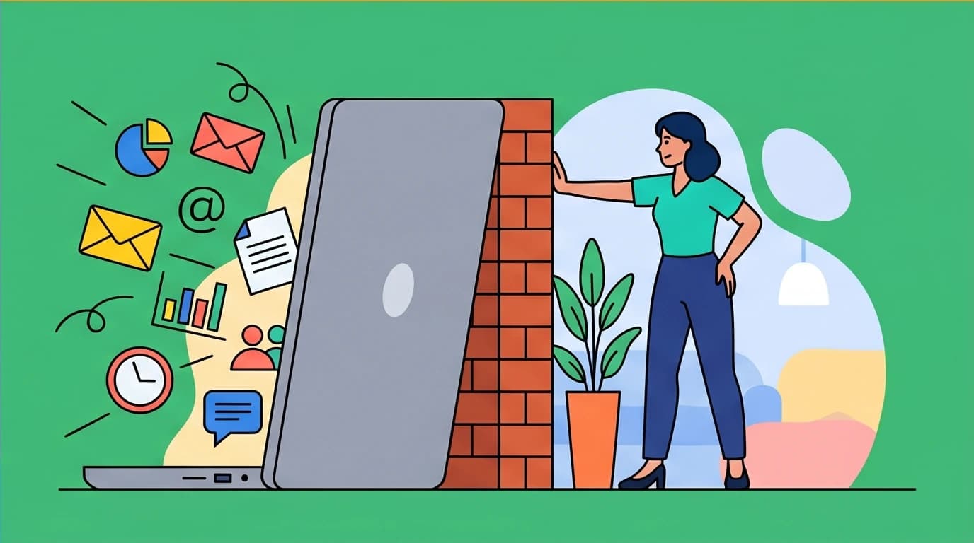 A woman sets a hard boundary by building a wall between work and home, a key tactic for sustainable working mom work life balance.