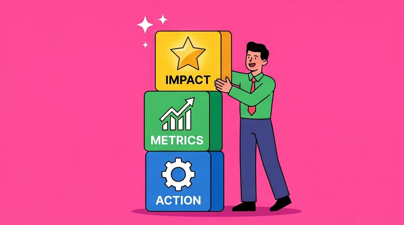 A visual representation of the golden formula for writing effective performance goals: combining action, metrics, and business impact.