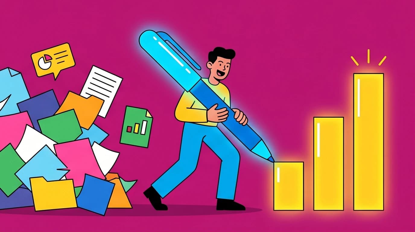 Illustration of turning chaotic daily tasks into clear, valuable performance review goals for promotion and a salary raise.