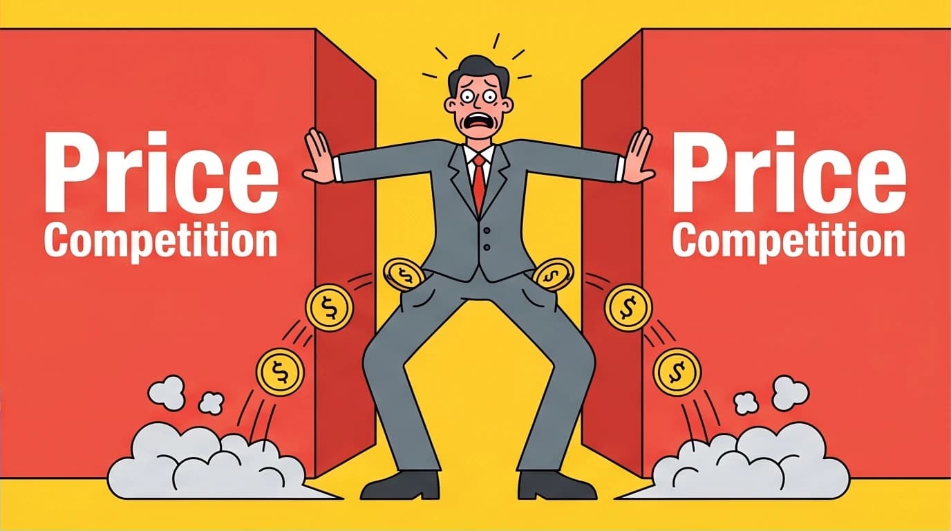 A business owner being squeezed by price competition, illustrating how the Zero to One business strategy helps avoid zero-profit markets.