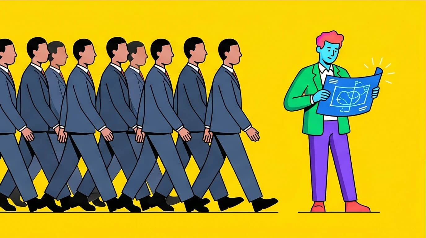 A contrarian thinker stands apart from the crowd, illustrating a key principle from the best Zero to One quotes on independent thought.