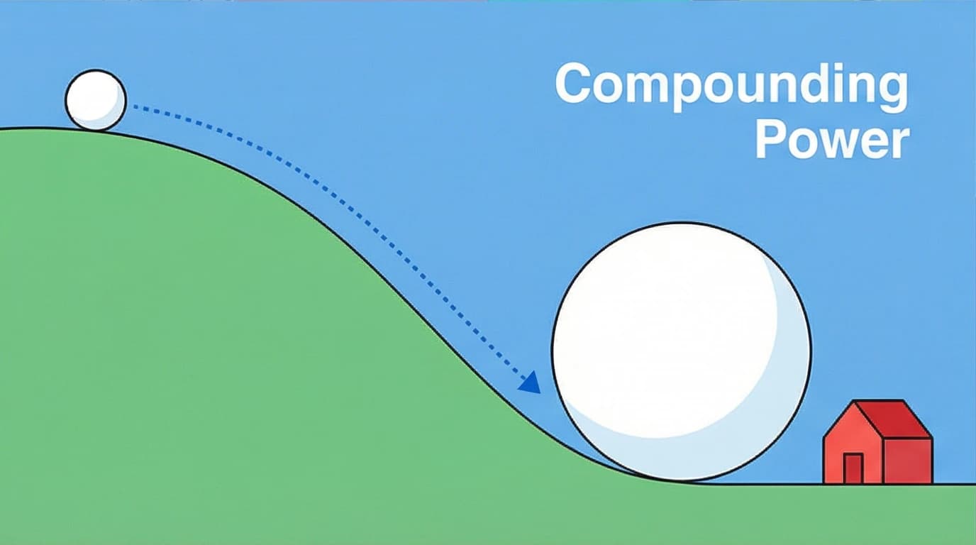 Compounding Visual Example A tiny snowball growing into a giant one, a visual metaphor for ...